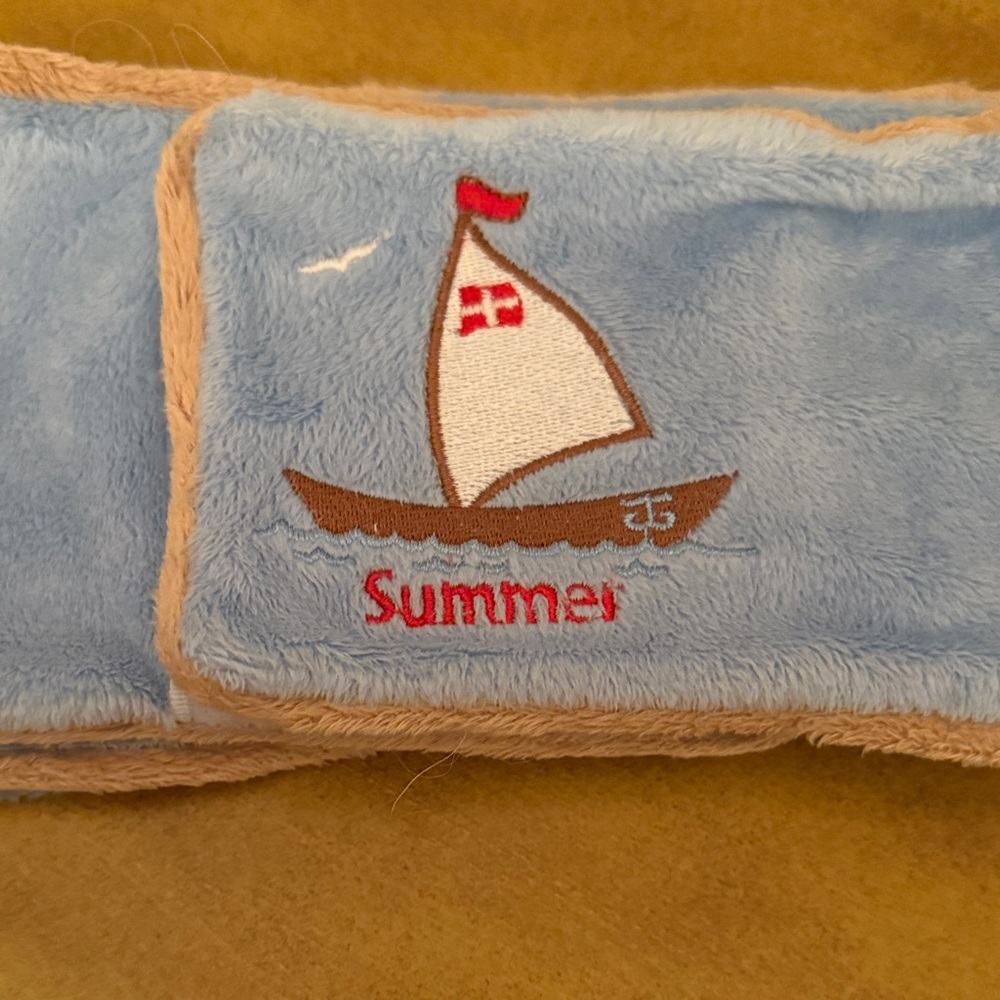 Blue and Tan Plush Belly Band with Sailboat Embroidery